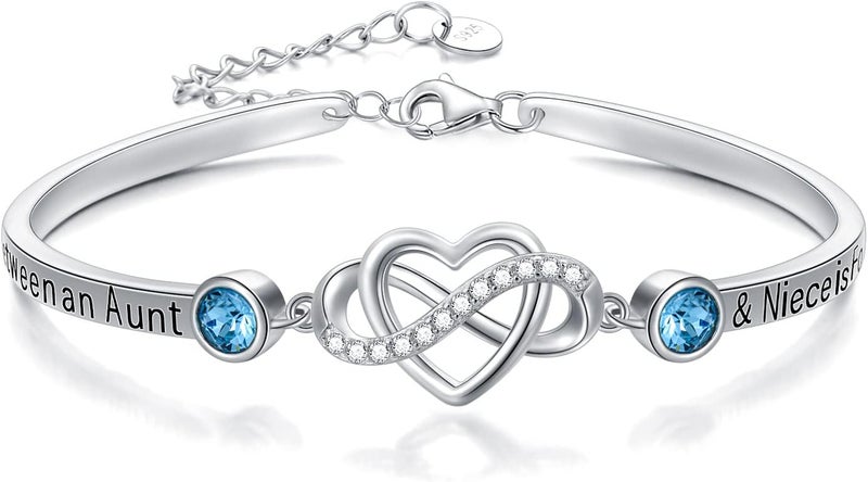 AOBOCO 925 Sterling Silver Adjustable Infinity Heart Bangle Bracelet for Sister Best Friend Daughter Mom Grandma Granddaughter Daughter in Law Godmother Goddaughter Stepmom Stepdaughter - Image 1